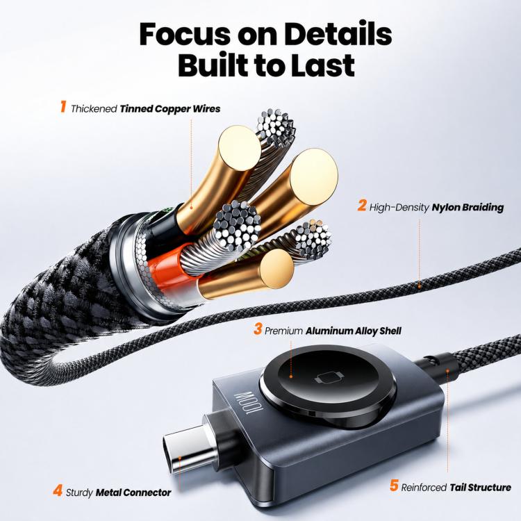 Cavo Toocki da 100 W 2 in 1 da USB-C a USB-C con caricabatterie magnetico per Apple Watch