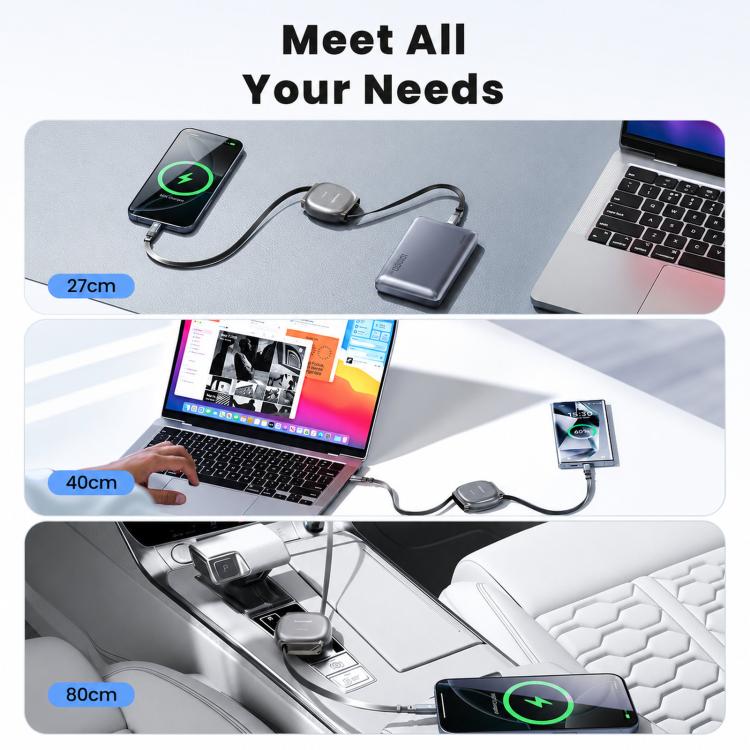 Cavo retrattile piatto, cavo di ricarica di diverse lunghezze, Toocki 100W USB-C/Type-C to USB-C/Type-C, Toocki 27W USB-C/Type-C to 8 Pin
