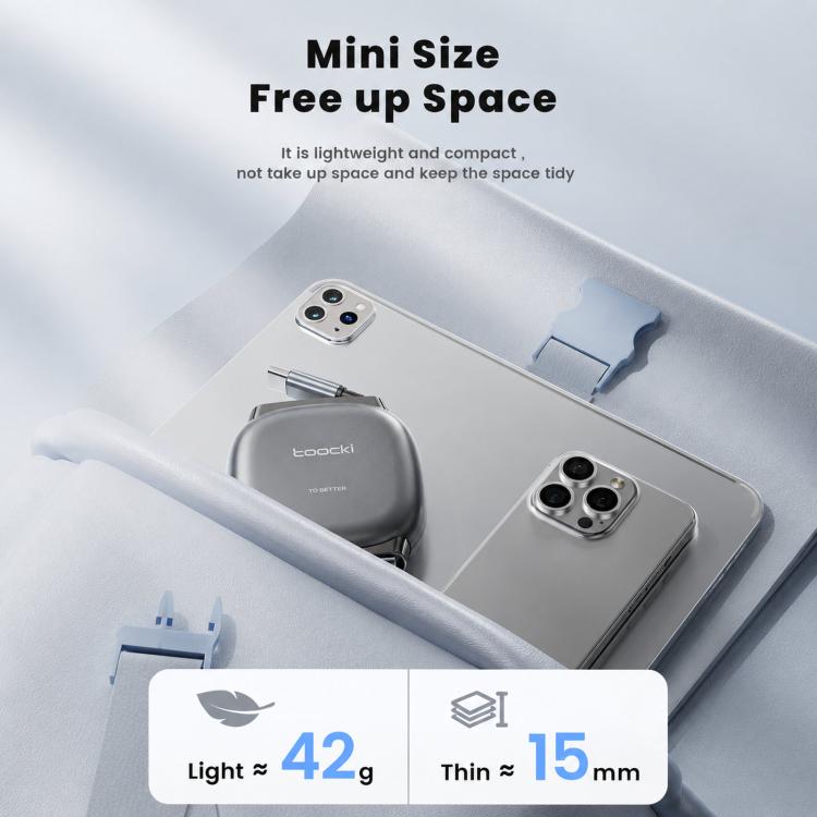 Cavo retrattile piatto, cavo di ricarica di diverse lunghezze, Toocki 100W USB-C/Type-C to USB-C/Type-C, Toocki 27W USB-C/Type-C to 8 Pin