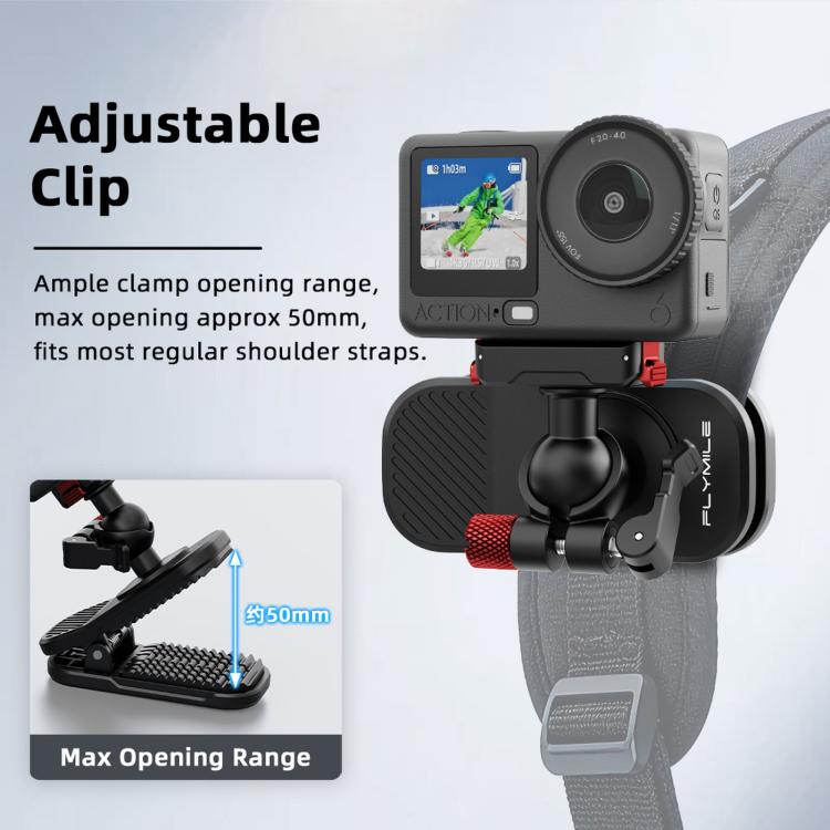 Clip magnetica a sgancio rapido per tracolla dello zaino Flymile, For DJI Osmo Action 3 / 4 / 5 Pro, For DJI Osmo Action 6 / Nano, For Insta360 Ace / Ace Pro / 2 / X5
