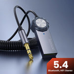 Adattatore AUX per auto Toocki Bluetooth 5.4 con cavo a spirale da USB a jack da 3,5 mm, ricevitore audio wireless con microfono., BT-02