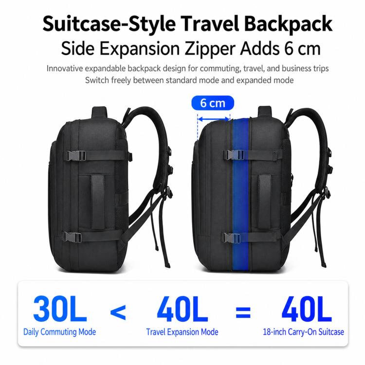 Zaino espandibile da viaggio 40L con scomparto laptop 15,6"