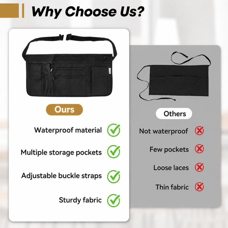Grembiule da cameriere con tasche, grembiule da vita impermeabile per cameriere/cameriera con cinturino regolabile con fibbia