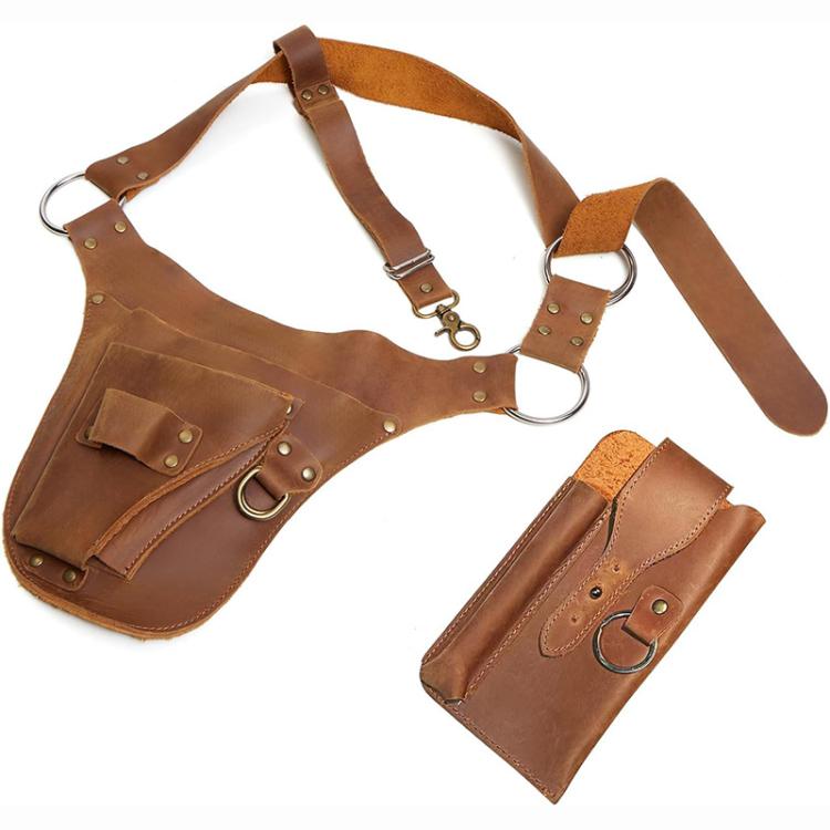 Marsupio vintage in pelle stile punk, borsa multifunzionale da cintura, organizer da fianco, with Detachable Phone Pouch, Standalone Tool Belt