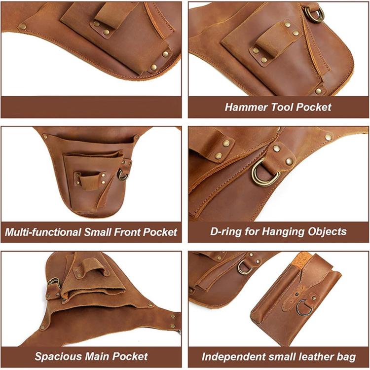 Marsupio vintage in pelle stile punk, borsa multifunzionale da cintura, organizer da fianco, with Detachable Phone Pouch, Standalone Tool Belt