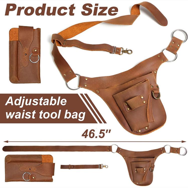 Marsupio vintage in pelle stile punk, borsa multifunzionale da cintura, organizer da fianco, with Detachable Phone Pouch, Standalone Tool Belt
