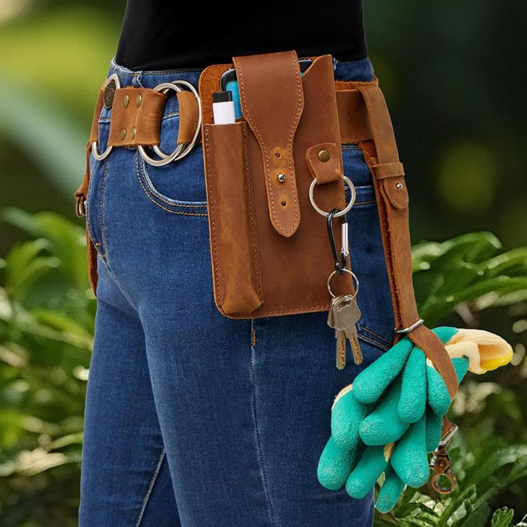 Marsupio vintage in pelle stile punk, borsa multifunzionale da cintura, organizer da fianco, with Detachable Phone Pouch, Standalone Tool Belt