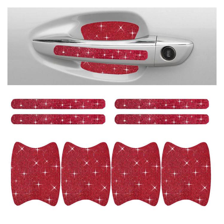 Set di 8 adesivi con strass per maniglie e battitacco delle portiere dell'auto, antigraffio.