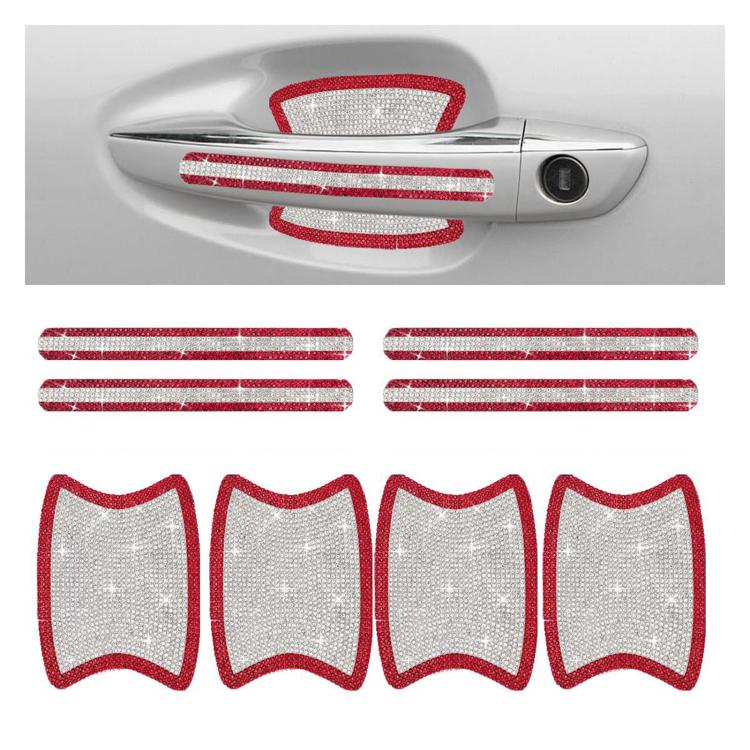 Set di 8 adesivi con strass per maniglie e battitacco delle portiere dell'auto, antigraffio.