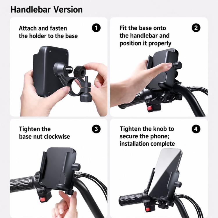 Supporto per cellulare da moto antiurto, portatile, facile da usare, per un accesso immediato al telefono., Handlebar, Rearview Mirror, Three-dimensional