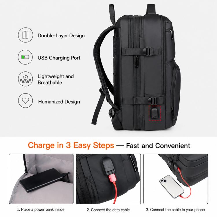 Zaino per laptop espandibile REMOID, resistente all'acqua, ideale per viaggi di lavoro., 9907