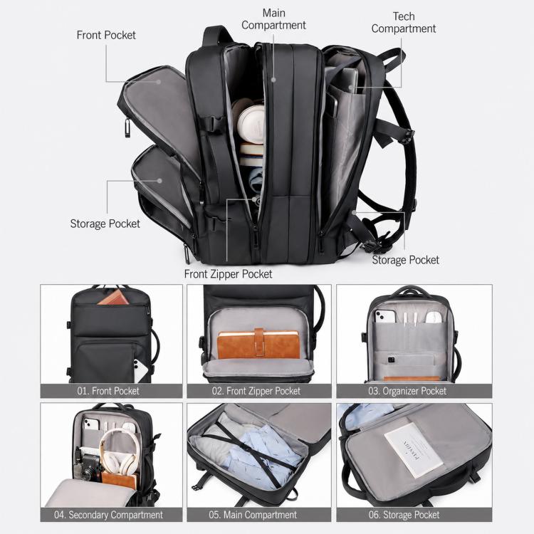 Zaino per laptop espandibile REMOID, resistente all'acqua, ideale per viaggi di lavoro., 9907