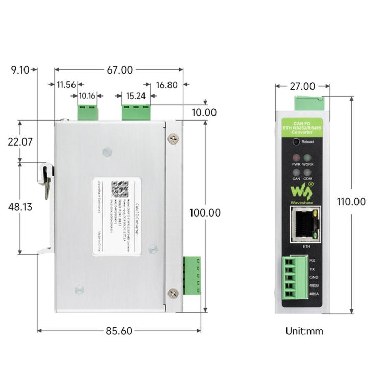 Waveshare Convertitore di protocollo CAN FD per la comunicazione dati bidirezionale da CAN FD a ETH/RS232/RS485, CAN FD To ETH/RS232/RS485