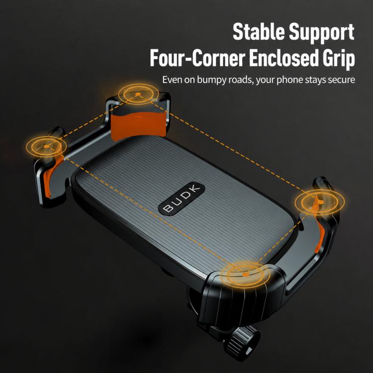 Supporto per telefono da moto BUDK T02 rinforzato e retrattile, antiurto, per bicicletta, ideale per la navigazione all'aperto., Rearview Mirror Black, Rearview Mirror Black Orange, Handlebar Black, Handlebar Black Orange