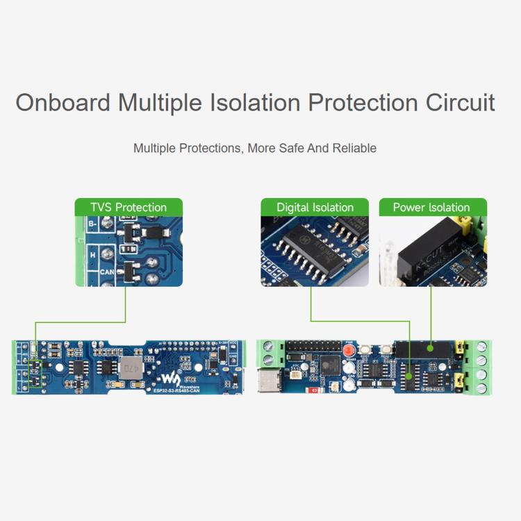 Scheda di controllo industriale Waveshare ESP32-S3 con interfacce di comunicazione RS485 e CAN., External Antenna, Onboard Antenna