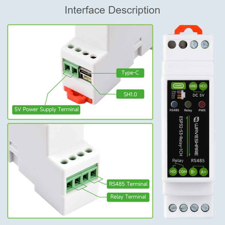 Modulo relè WiFi industriale a 1 canale Waveshare 32152 per ESP32-S3, supporta il controllo tramite WiFi, Bluetooth e RS485., 32152