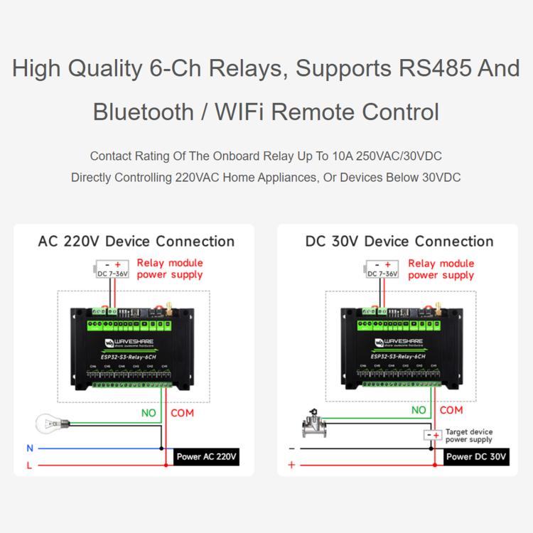 Modulo relè WiFi industriale Waveshare 26756 a 6 canali per ESP32-S3, compatibile con controllo WiFi, Bluetooth e RS485., 26756