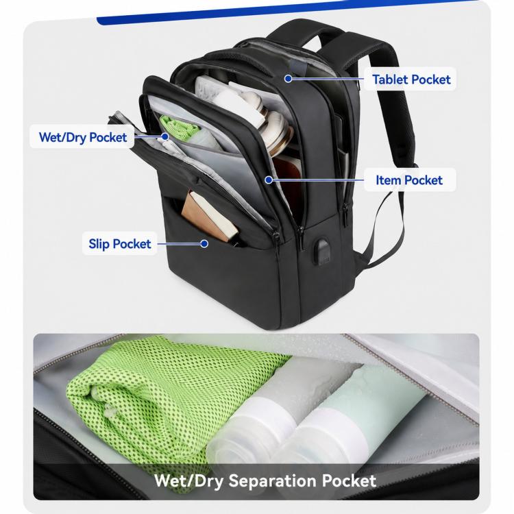 Zaino impermeabile REMOID per laptop, ideale per viaggi di lavoro e tempo libero, con porta di ricarica USB.