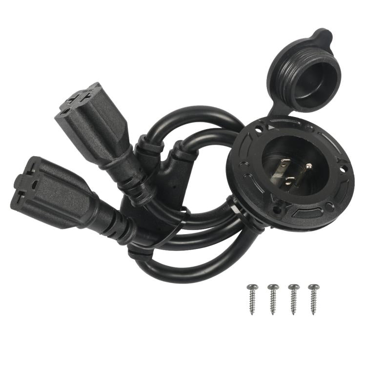 Spina di alimentazione CA NEMA 5-15P da 20 A con doppio cavo sdoppiatore a Y per camper e roulotte, spina USA., Power Inlet Cord Only, with DIY Installation Kit