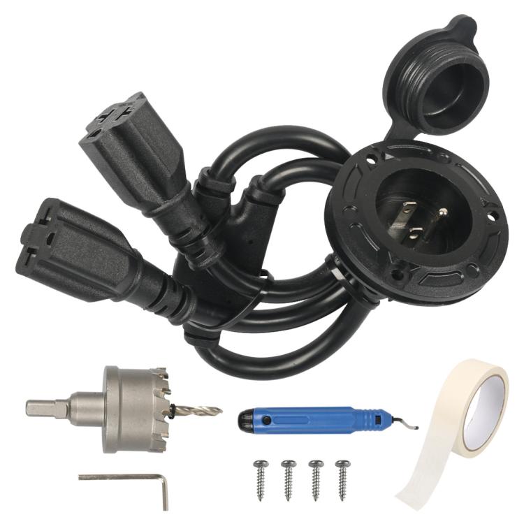 Spina di alimentazione CA NEMA 5-15P da 20 A con doppio cavo sdoppiatore a Y per camper e roulotte, spina USA., Power Inlet Cord Only, with DIY Installation Kit