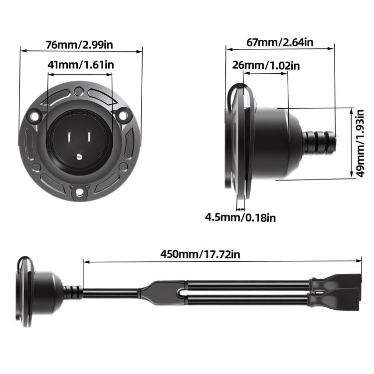 Spina di alimentazione CA NEMA 5-15P da 20 A con doppio cavo sdoppiatore a Y per camper e roulotte, spina USA., Power Inlet Cord Only, with DIY Installation Kit