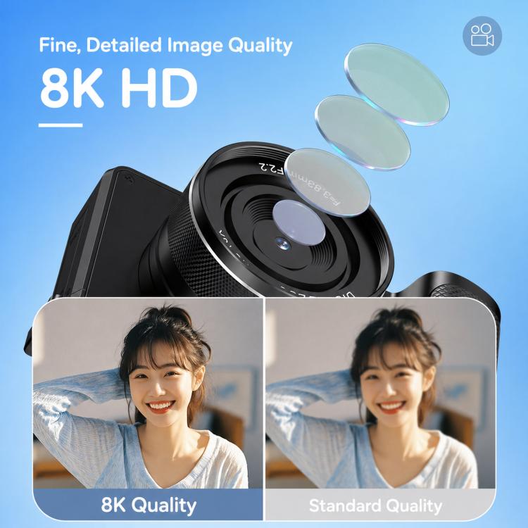 Videocamera digitale 8K con zoom 18x per vlogging, Wi-Fi, doppia lente, 80 MP con autofocus, ideale per adolescenti e studenti.