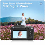 Videocamera digitale 8K con zoom 18x per vlogging, Wi-Fi, doppia lente, 80 MP con autofocus, ideale per adolescenti e studenti.