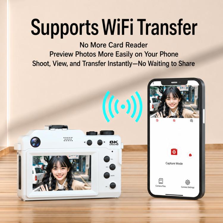 Videocamera digitale 8K con zoom 18x per vlogging, Wi-Fi, doppia lente, 80 MP con autofocus, ideale per adolescenti e studenti.