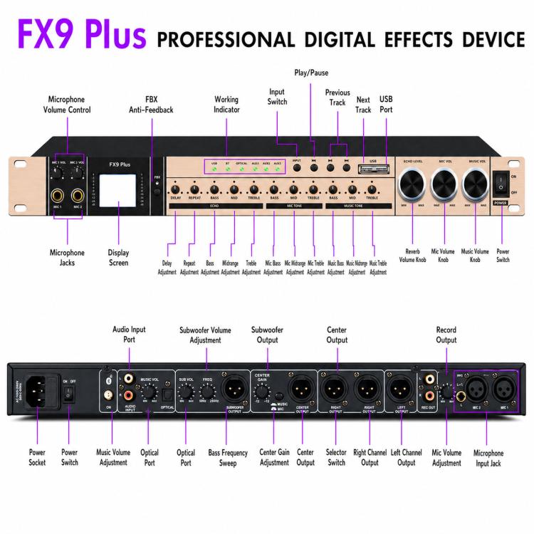 FX9plus Preamplificatore digitale per karaoke con Bluetooth e USB