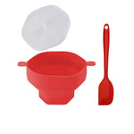 Ciotola per popcorn in silicone pieghevole con coperchio, riutilizzabile, adatta al microonde., Standard Cyan, Standard Grey, Standard Red, Standard Earthy Yellow, with Spatula Red, with Spatula Cyan