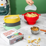 Ciotola per popcorn in silicone pieghevole con coperchio, riutilizzabile, adatta al microonde., Standard Cyan, Standard Grey, Standard Red, Standard Earthy Yellow, with Spatula Red, with Spatula Cyan
