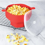Ciotola per popcorn in silicone pieghevole con coperchio, riutilizzabile, adatta al microonde., Standard Cyan, Standard Grey, Standard Red, Standard Earthy Yellow, with Spatula Red, with Spatula Cyan