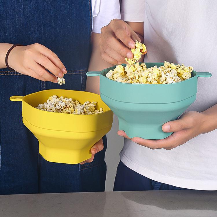Ciotola per popcorn in silicone pieghevole con coperchio, riutilizzabile, adatta al microonde., Standard Cyan, Standard Grey, Standard Red, Standard Earthy Yellow, with Spatula Red, with Spatula Cyan