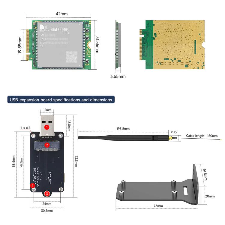 Modulo cellulare 4G LTE SIM7600G-H-M2 con doppie antenne