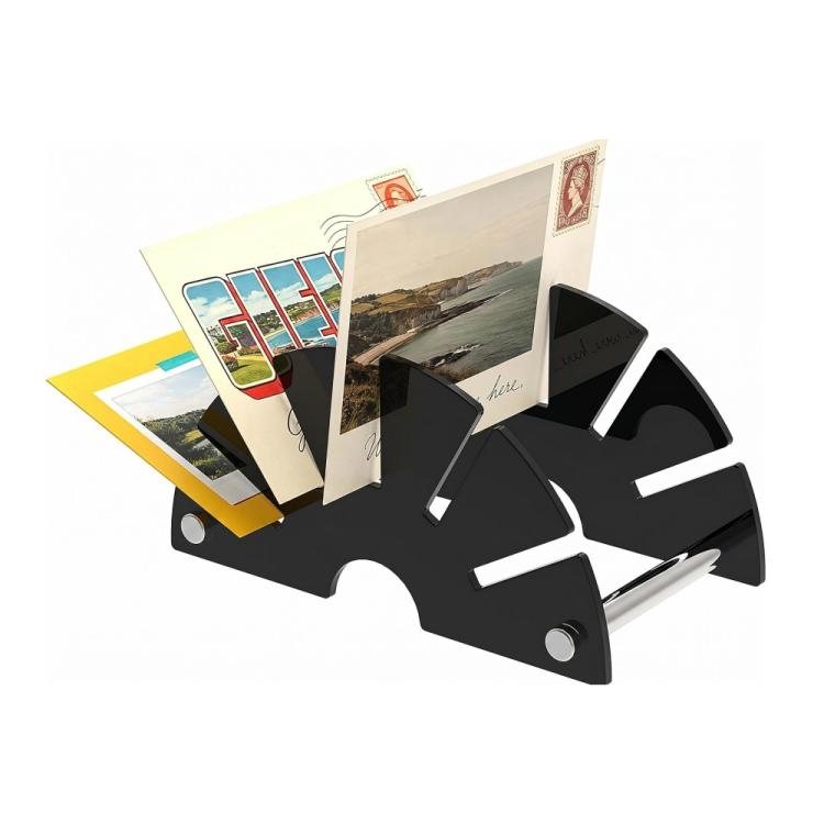 Organizzatore da scrivania compatto in acrilico a forma di ventaglio, portadocumenti e smistatore di posta per ufficio., YX255 Black