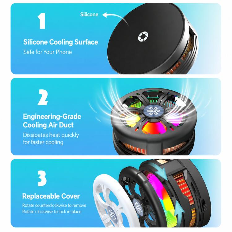 Ricarica wireless Q6 15W con dissipatore magnetico e raffreddamento RGB