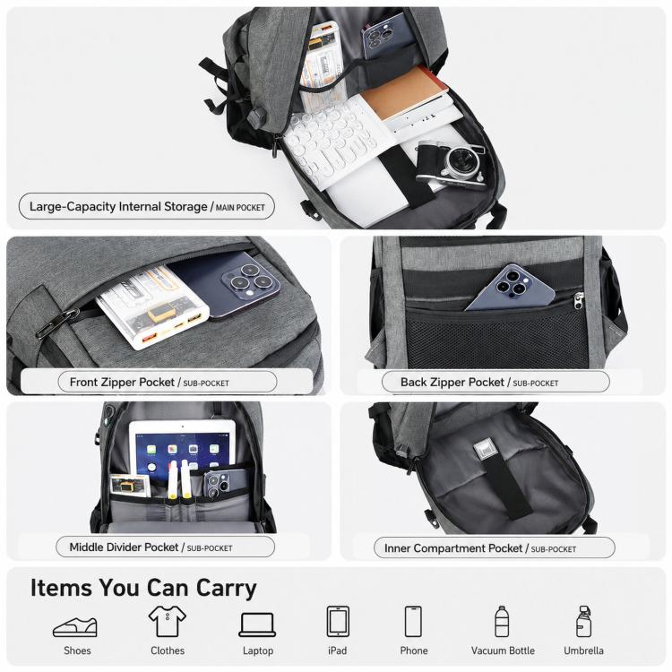 Zaino per laptop REMOID da 17 pollici, resistente all'acqua, ideale per viaggi e lavoro, con porta USB.