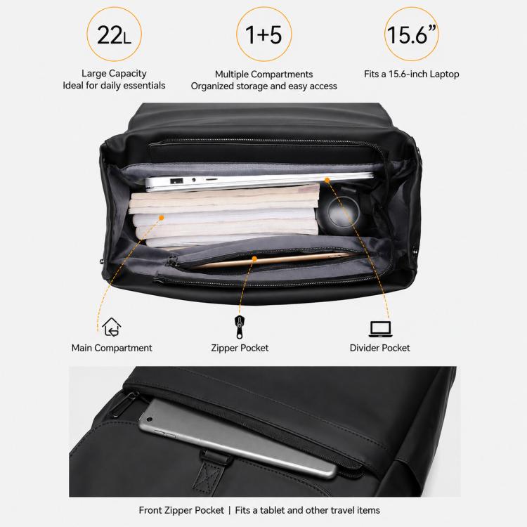 Zaino per laptop REMOID resistente all'acqua con cinghia per bagagli, 22 litri, sottile, ideale per viaggi e gite giornaliere.