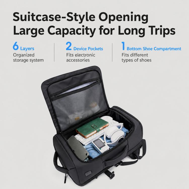 Zaino da viaggio REMOID per laptop con scomparto per scarpe e porta di ricarica USB.