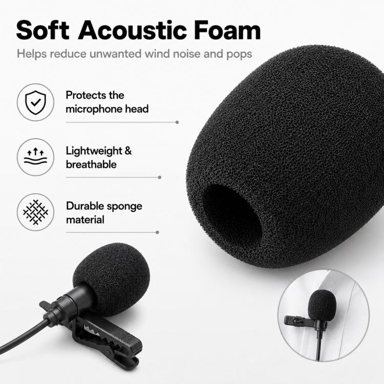 Copertura in schiuma per microfono, microfono universale a clip, microfono lavalier, antivento in spugna, filtro anti-pop., 25x20x6mm, 30x23x8mm, 31x25x10mm, 36x23x12mm, 45x35x15mm