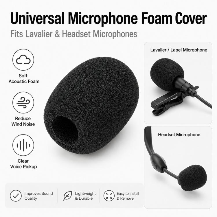 Copertura in schiuma per microfono, microfono universale a clip, microfono lavalier, antivento in spugna, filtro anti-pop., 25x20x6mm, 30x23x8mm, 31x25x10mm, 36x23x12mm, 45x35x15mm