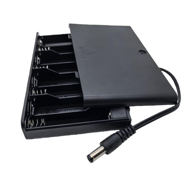 Portabatterie 8 AA con coperchio e interruttore ON/OFF, contenitore piatto per batterie da 12 V con connettore maschio CC da 5,5 mm x 2,1 mm., 8 AA 12V Flat