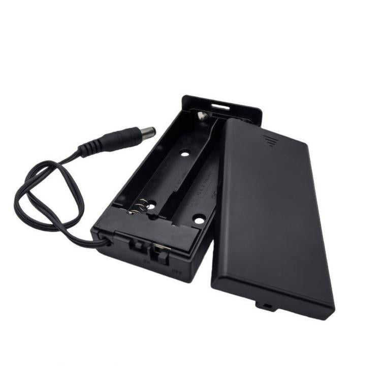 Portabatterie a 2 slot per batterie 18650 con coperchio e interruttore, custodia per batterie da 7,4 V con connettore maschio CC da 5,5 mm x 2,1 mm., 2 Slot 18650