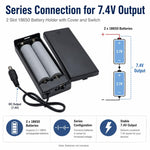 Portabatterie a 2 slot per batterie 18650 con coperchio e interruttore, custodia per batterie da 7,4 V con connettore maschio CC da 5,5 mm x 2,1 mm., 2 Slot 18650
