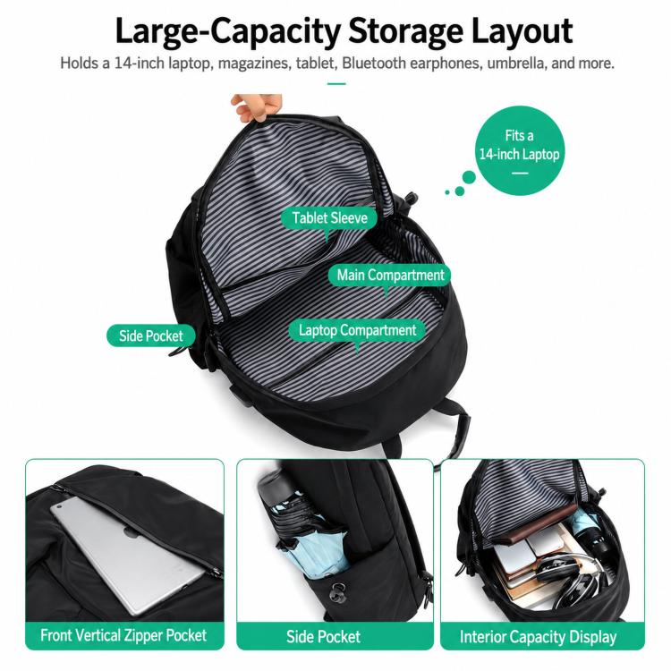 Zaino REMOID casual da viaggio per laptop, resistente all'acqua, ideale per la scuola e dotato di porta USB.
