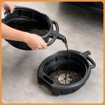 Vaschetta di raccolta olio in plastica con manici e beccuccio, vasca per cambio fluidi resistente., 10L, 15L