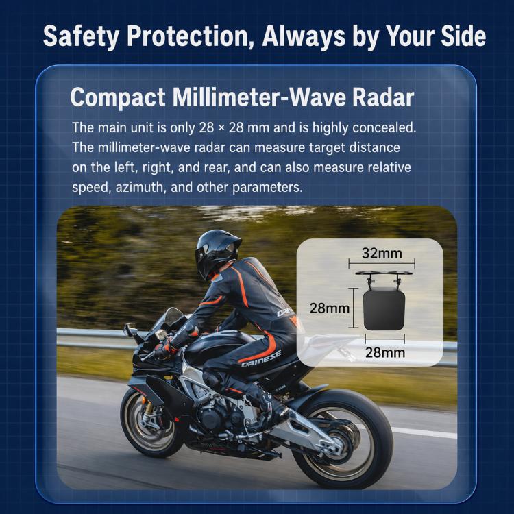 Sistema di avviso di collisione per monitoraggio dell'angolo cieco BSD a onde millimetriche da 60 GHz per motociclette, 50-Meter