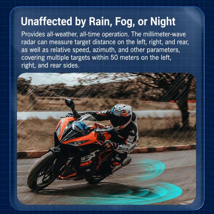 Sistema di avviso di collisione per monitoraggio dell'angolo cieco BSD a onde millimetriche da 60 GHz per motociclette, 50-Meter