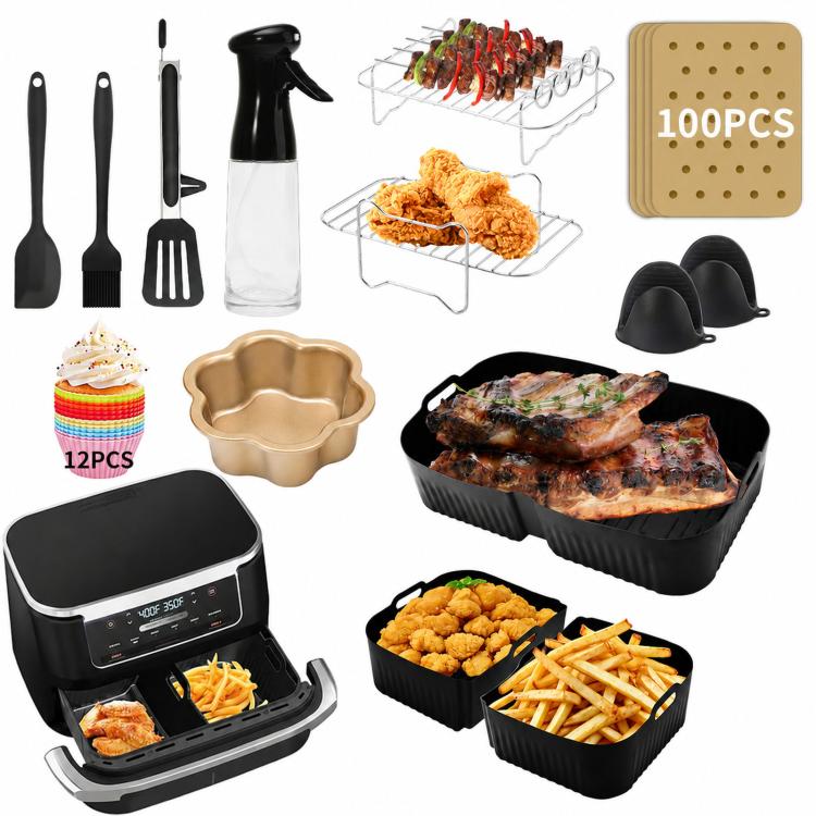 Kit da forno con rivestimento in silicone, griglia, teglia per torte, For Ninja AF180 - 9 Pcs Set Single Zone, For Ninja AF180 - 10 Pcs Set Single Zone, For Ninja AF300 - Dual Zone Set, For Ninja AF400 - XL Dual Zone Set                                ...