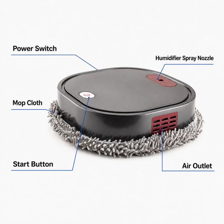 Robot lavapavimenti intelligente, ideale per pavimenti asciutti e bagnati, con umidificatore a spruzzo., Dark Gray